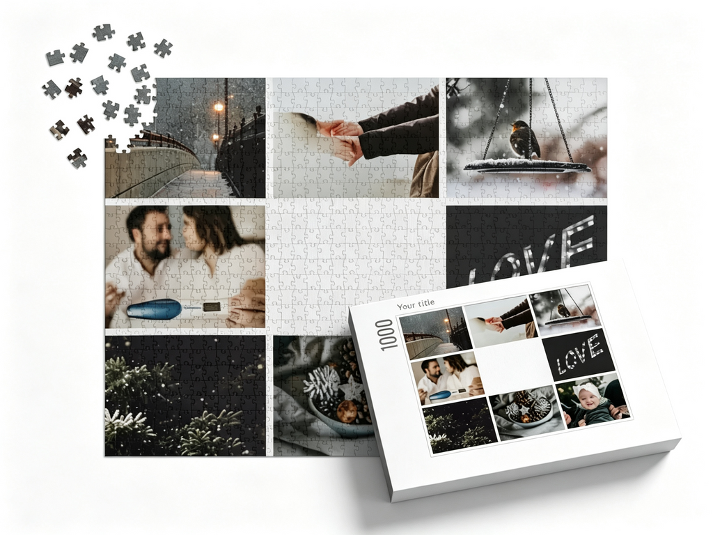 Custom Message Blank Custom Photo Collage Jigsaw Puzzle (8 Photos, Landscape)