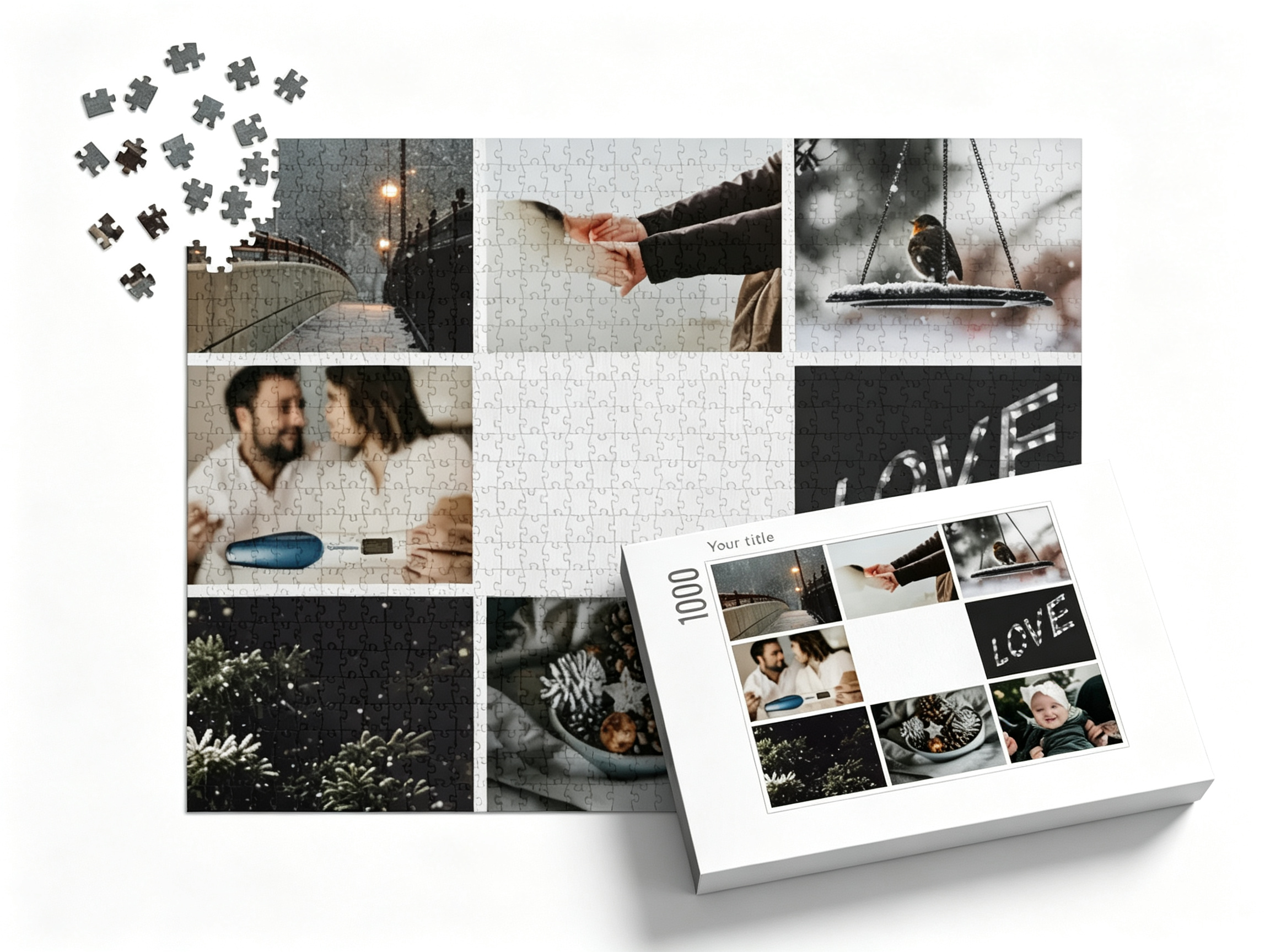 Custom Message Blank Custom Photo Collage Jigsaw Puzzle (8 Photos, Landscape)
