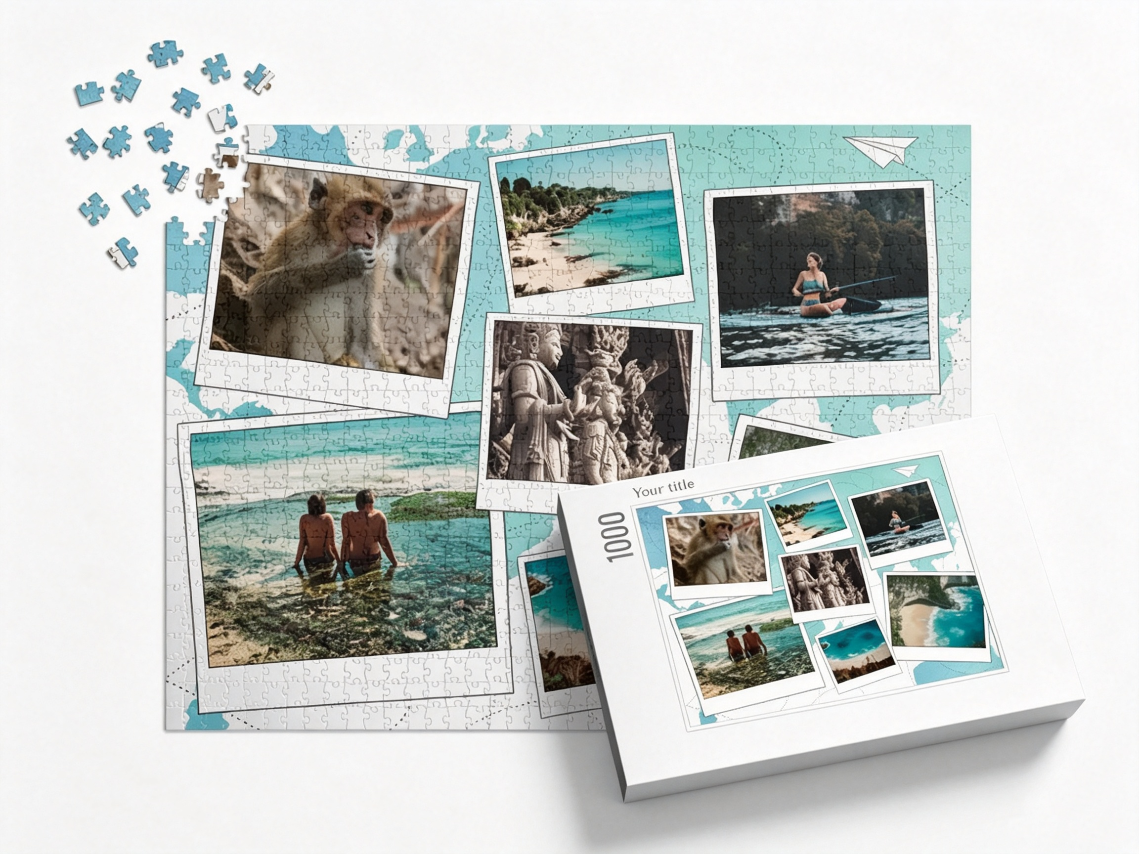 Map Custom Photo Collage Jigsaw Puzzle (7 Photos, Landscape)