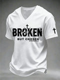 Men's Christian Cross Broken But Chosen Print V-Neck Tee
