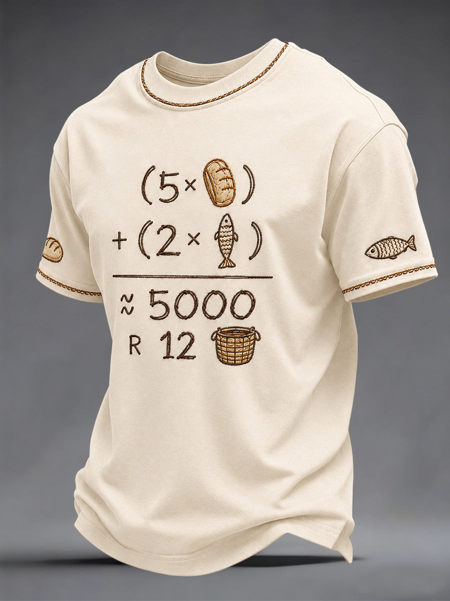 Men's Jesus 2 Fishes 5 Breads 5000 Chosen Against The Current Print Casual Tee