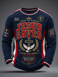 Men's Christian JESUS SAVES Cross Waffle Long Sleeve T-Shirt