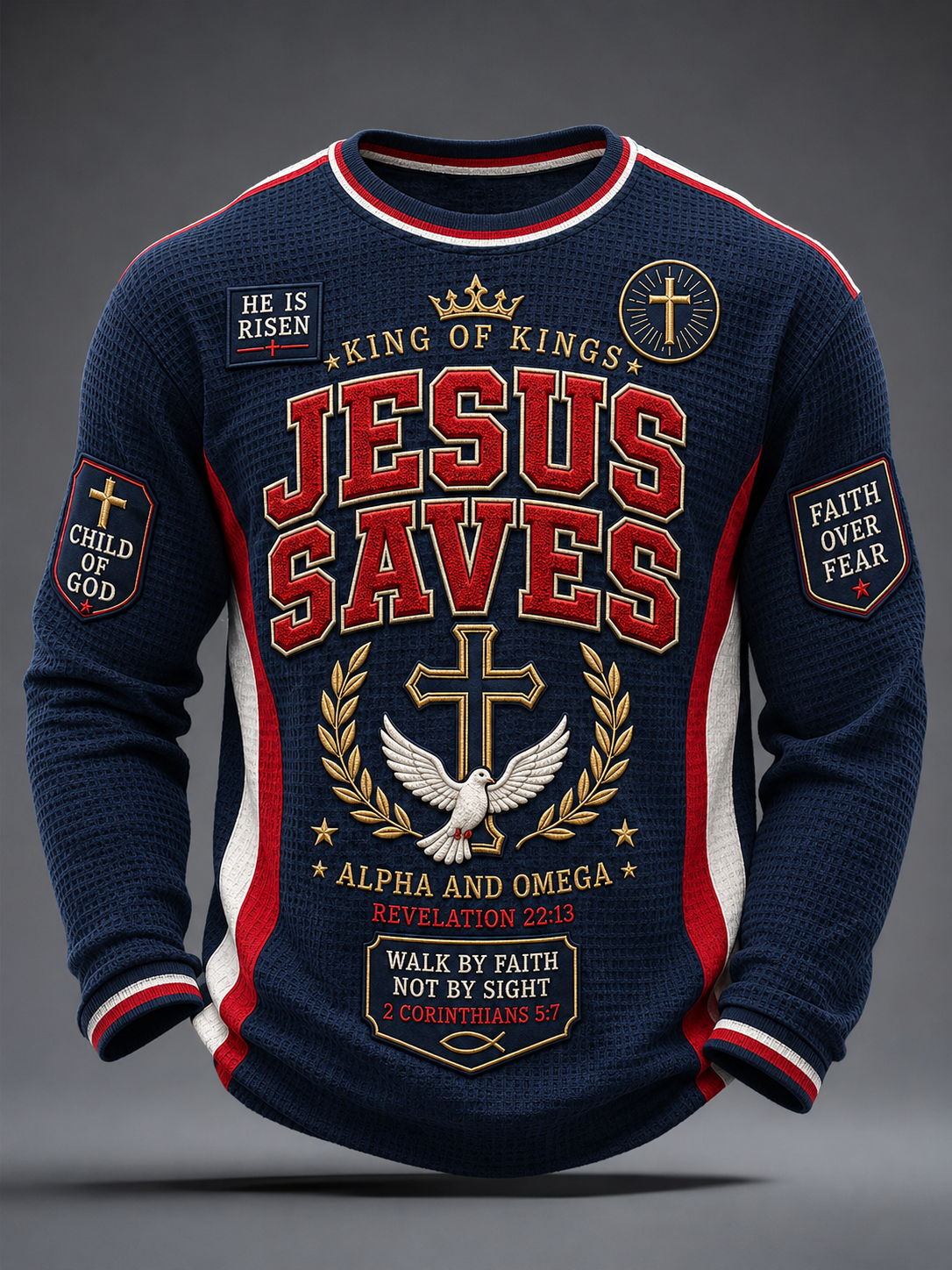 Men's Christian JESUS SAVES Cross Waffle Long Sleeve T-Shirt