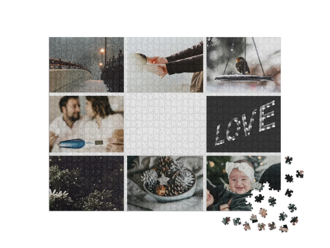 Custom Message Blank Custom Photo Collage Jigsaw Puzzle (8 Photos, Landscape)