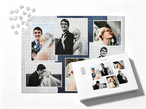 Blue & White Custom Photo Collage Jigsaw Puzzle (6 Photos, Landscape)