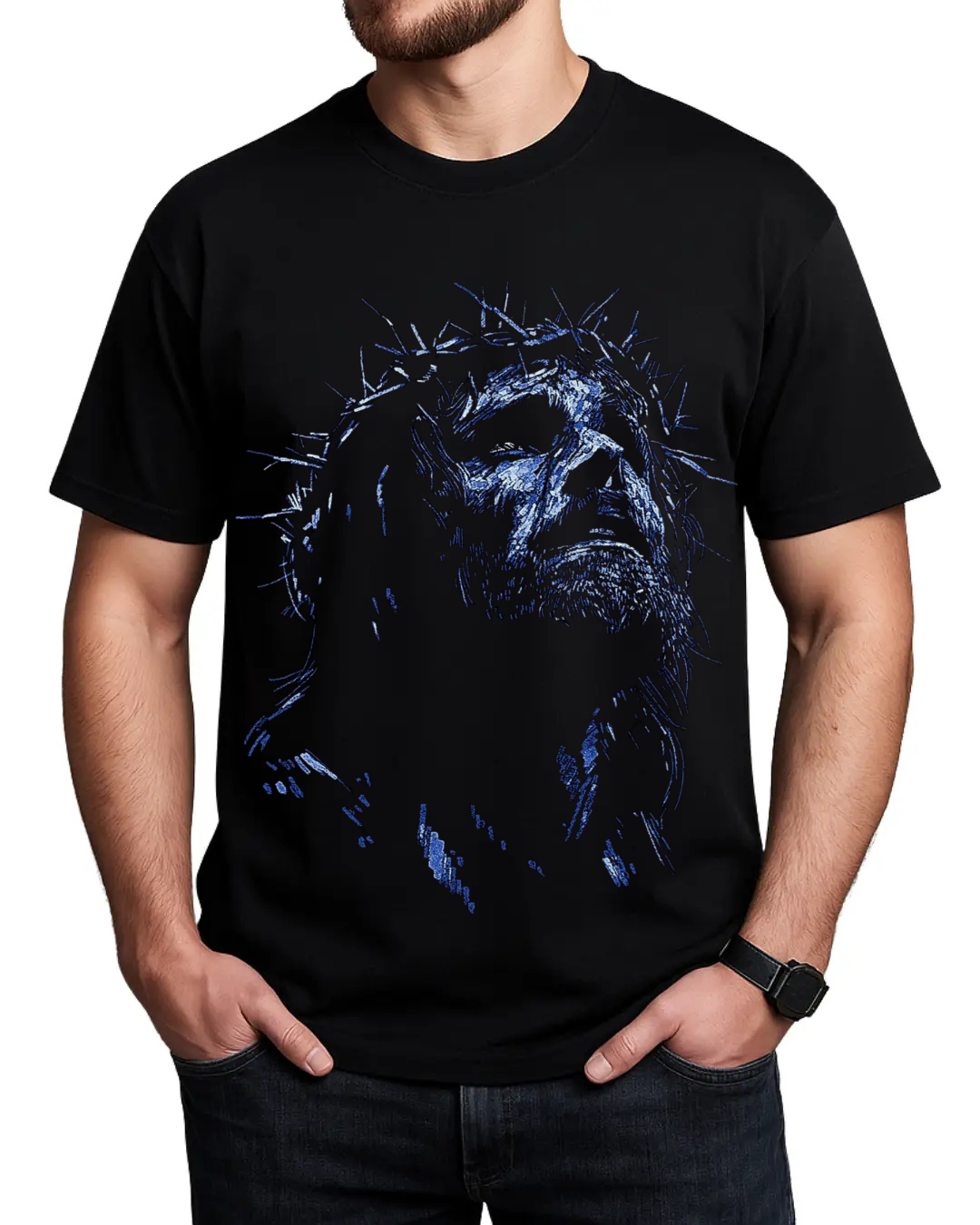 Jesus Christ Crown of Thorns Christian Faith Graphic T-Shirt