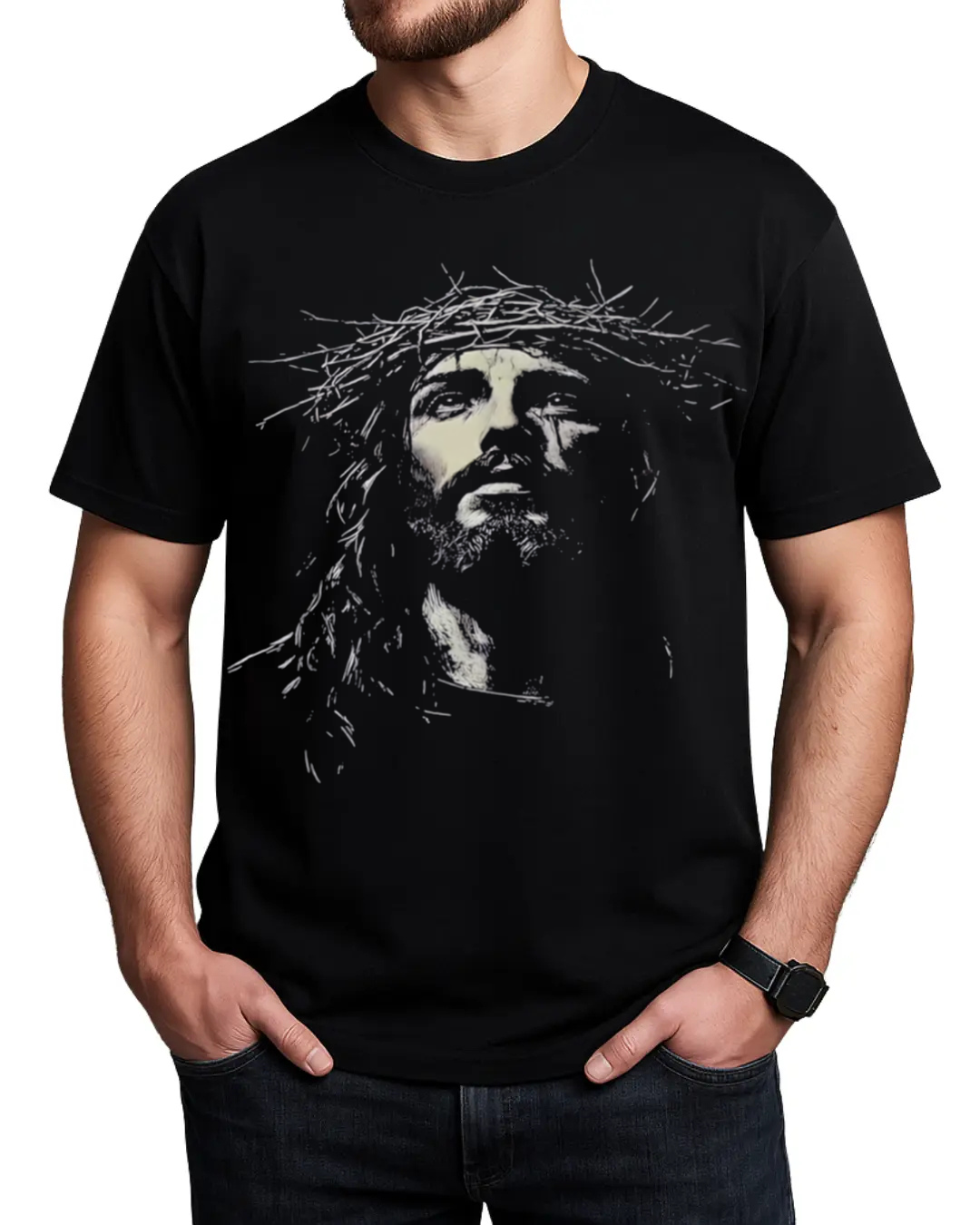 Jesus Christ Crown of Thorns Christian Graphic T-Shirt