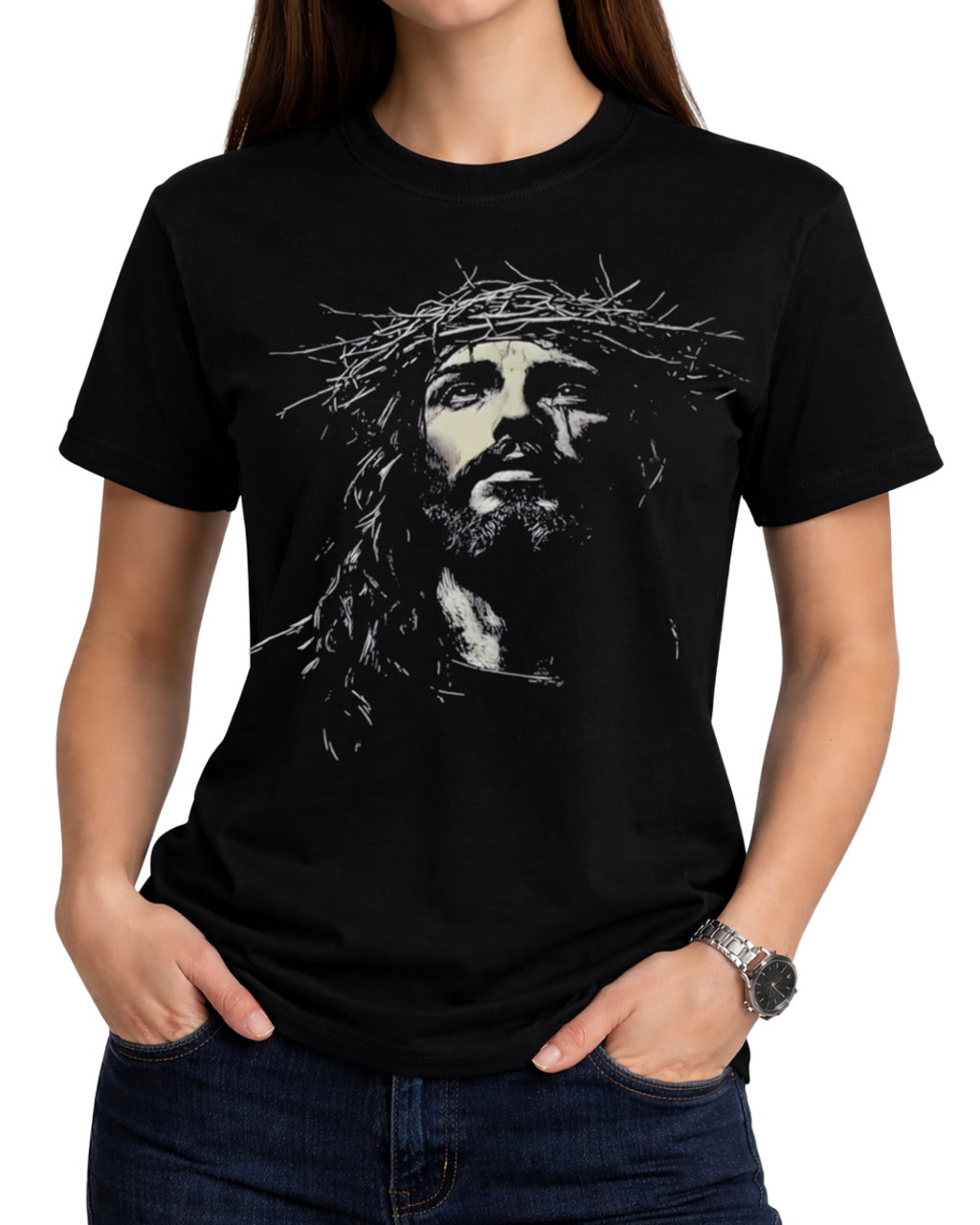 Jesus Christ Crown of Thorns Christian Graphic T-Shirt