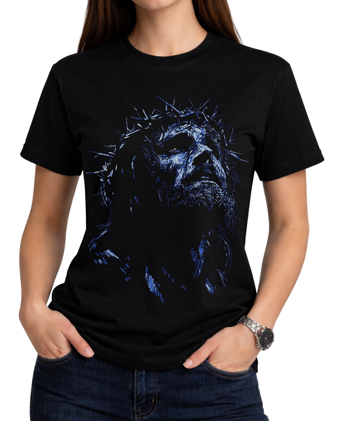 Jesus Christ Crown of Thorns Christian Faith Graphic T-Shirt