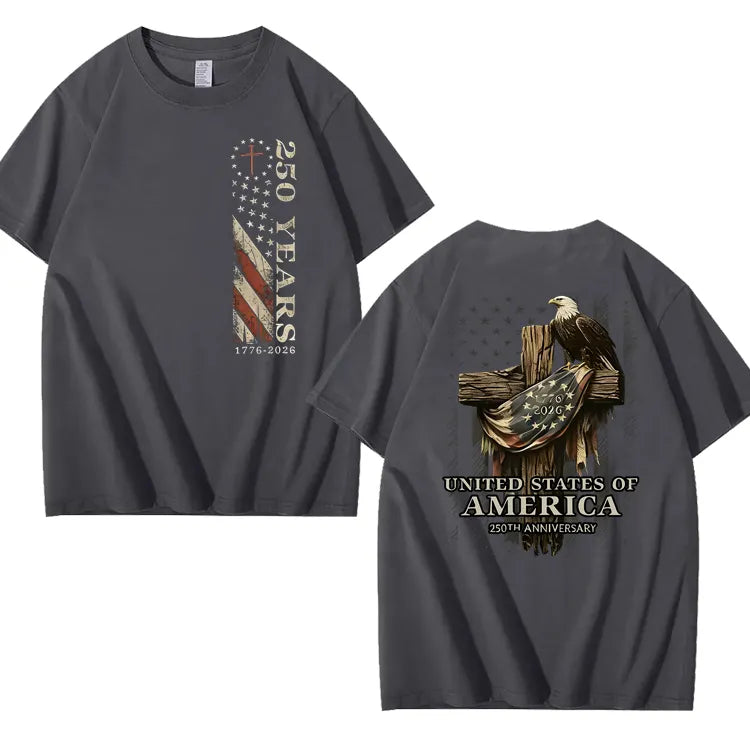 Patriotic Nautical Tee Celebrating 250 Years of Navy Service Featuring American Flag and Eagle Symbols Military Veteran Pride 100% Cotton T-Shirt