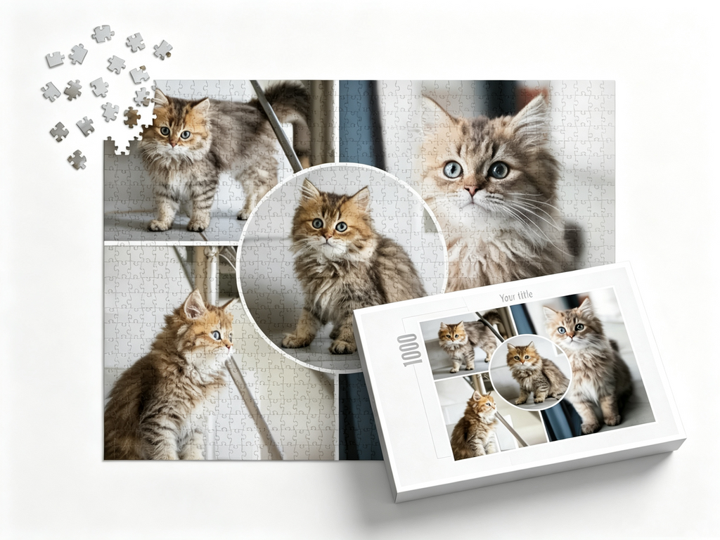 Custom Photo Collage Jigsaw Puzzle with Circle Inset (4 Photos, Landscape)