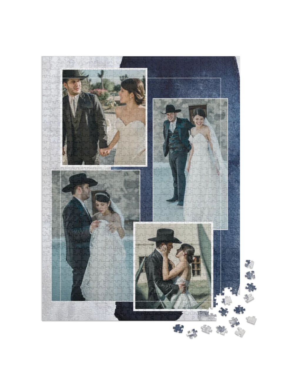 Blue & White Custom Photo Collage Jigsaw Puzzle (4 Photos, Portrait)