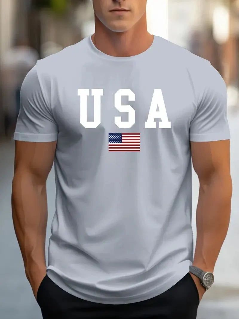 Patriotic USA Flag Print 100% Cotton T-Shirt