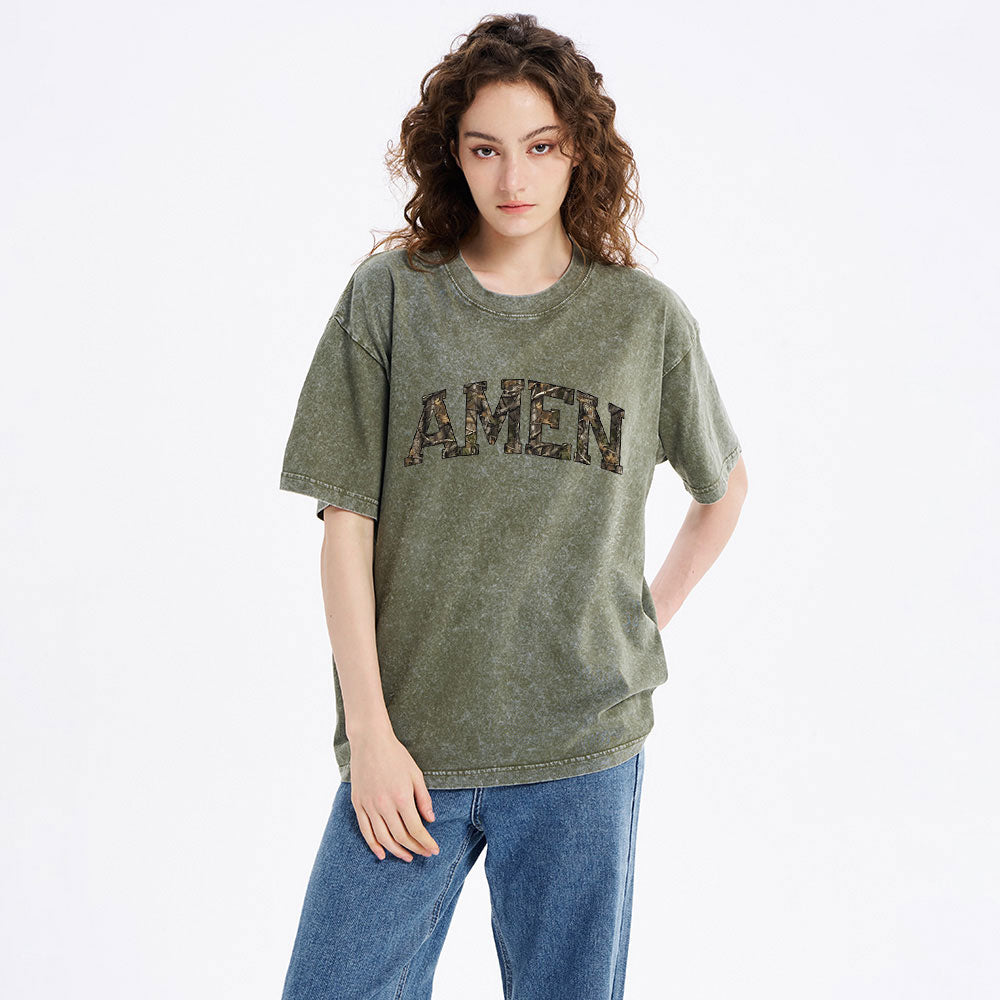 Amen Camouflage Christian Washed T-Shirt