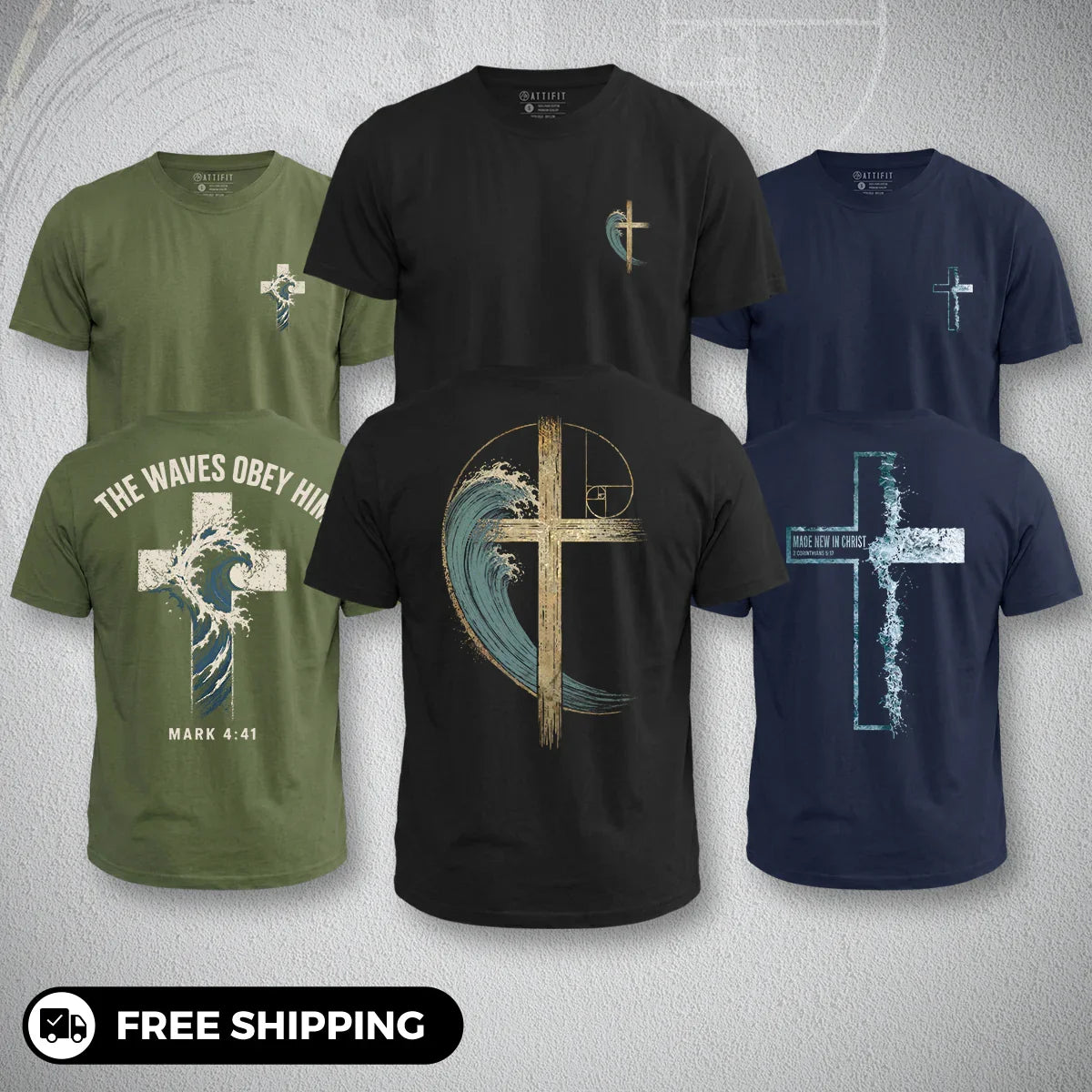 Wave Cross Christian Cotton T-Shirt