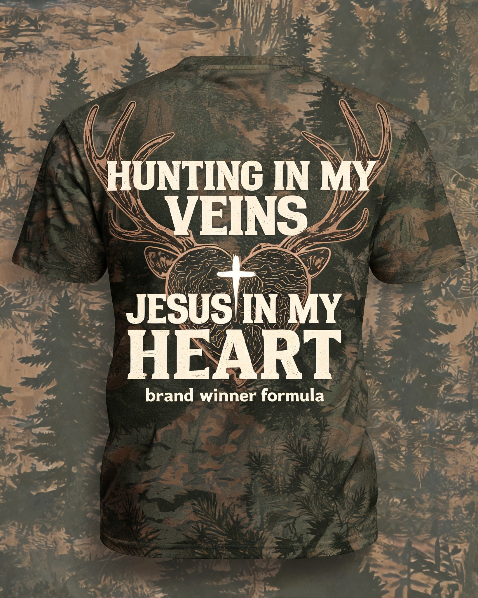 Christian Hunting Shirt - Hunting In My Veins Jesus In My Heart Refresh Short Sleeve AOP T-shirt