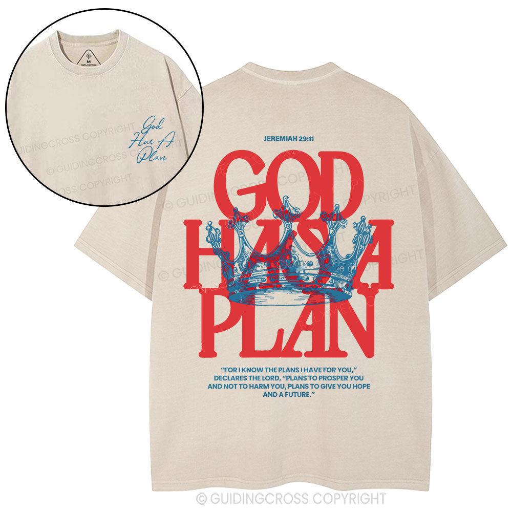 God Has A Plan Christian Washed T-Shirt