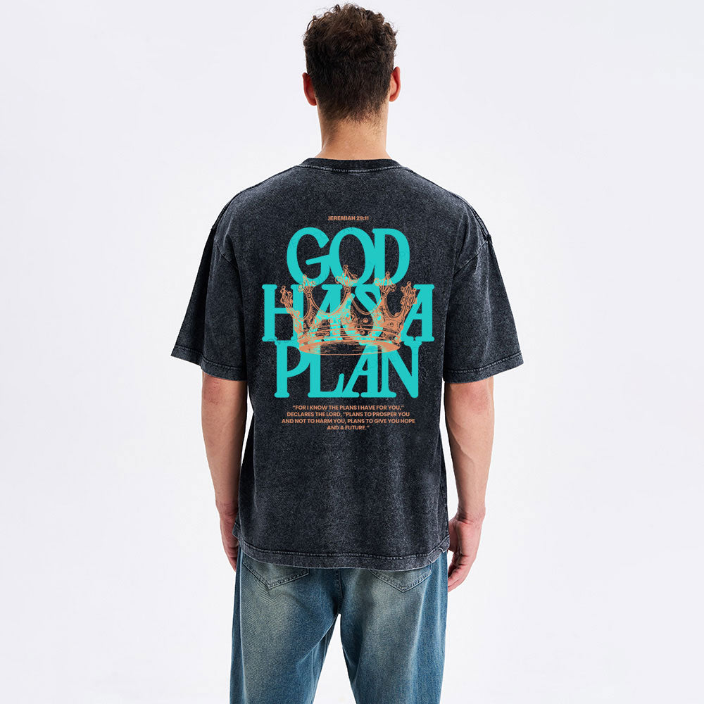 God Has A Plan Christian Washed T-Shirt