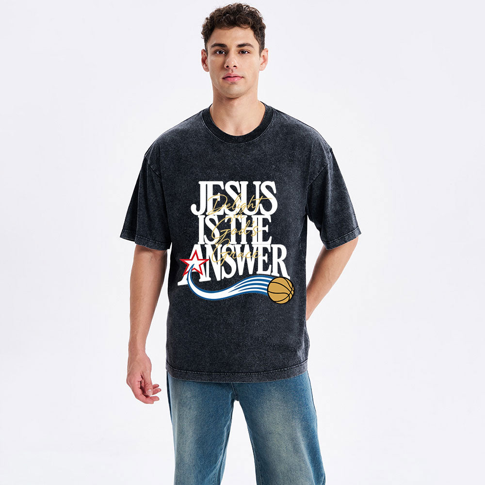 Jesus The Answer Christian Washed T-Shirt