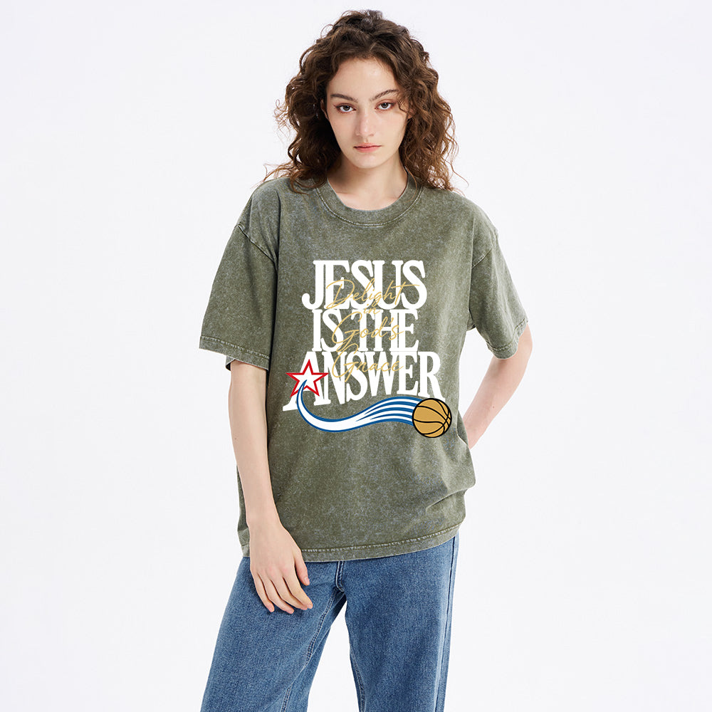 Jesus The Answer Christian Washed T-Shirt