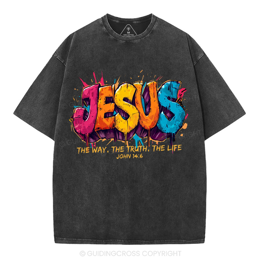 Jesus The Way The Truth The Life Christian Washed T-Shirt