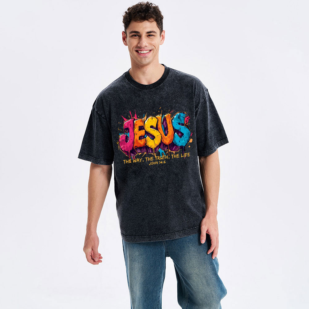 Jesus The Way The Truth The Life Christian Washed T-Shirt