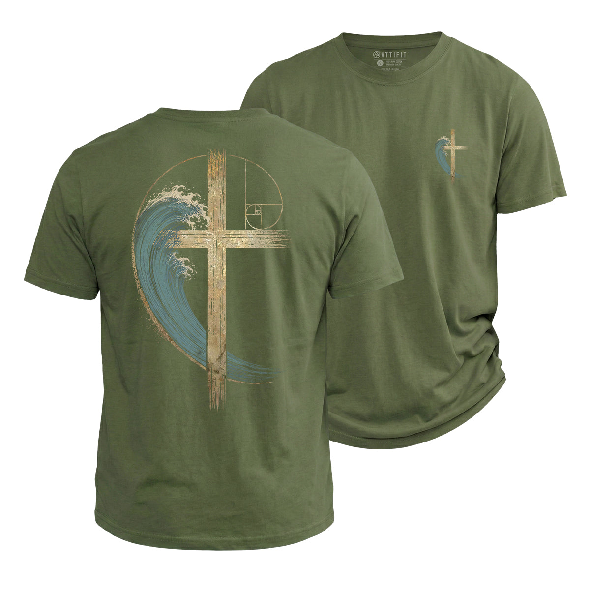 Wave Cross Christian Cotton T-Shirt