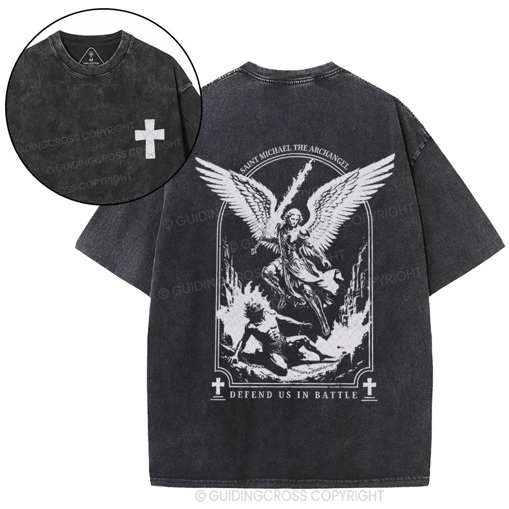 Saint Michael The Archangel Defend Us In Battle Christian Washed T-Shirt