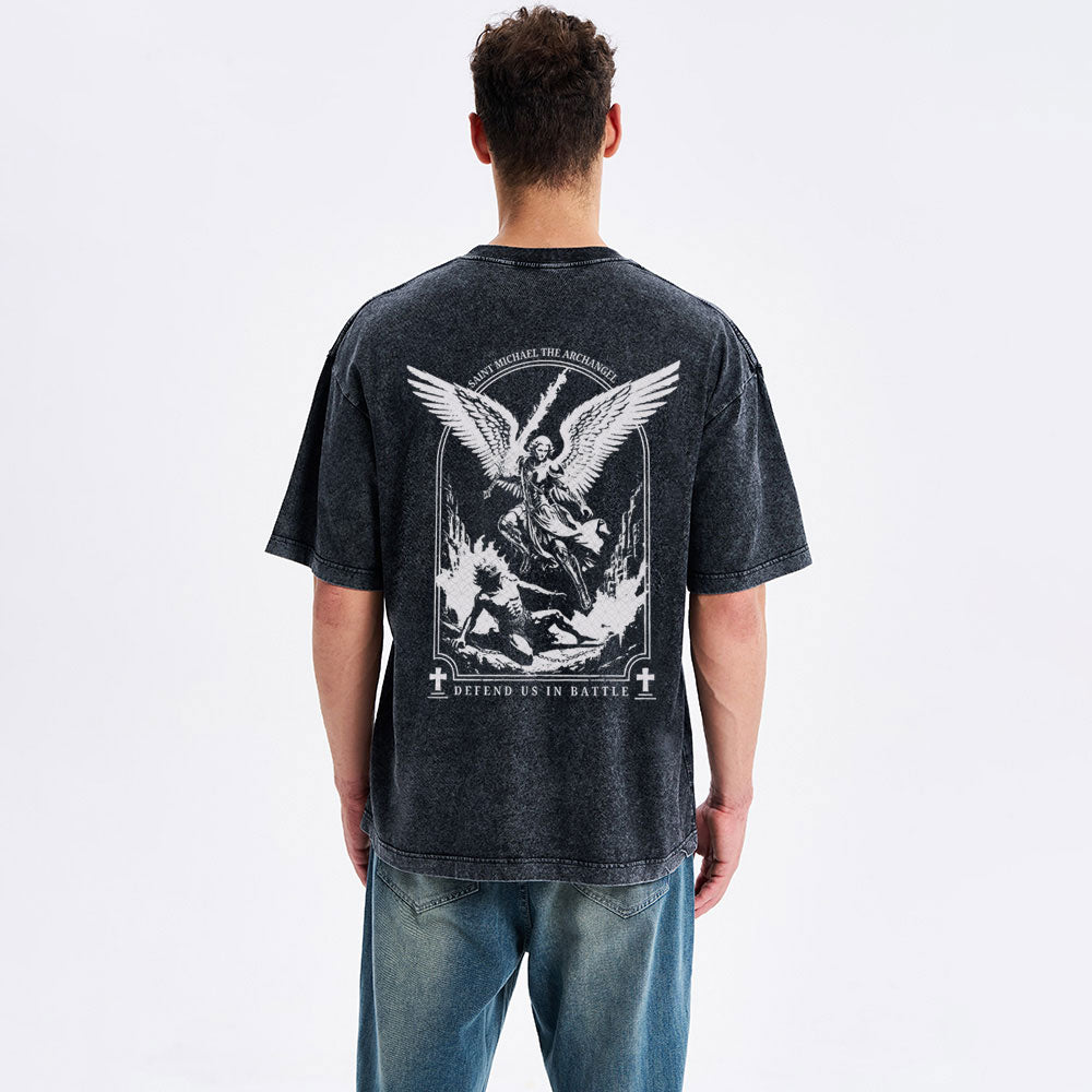Saint Michael The Archangel Defend Us In Battle Christian Washed T-Shirt