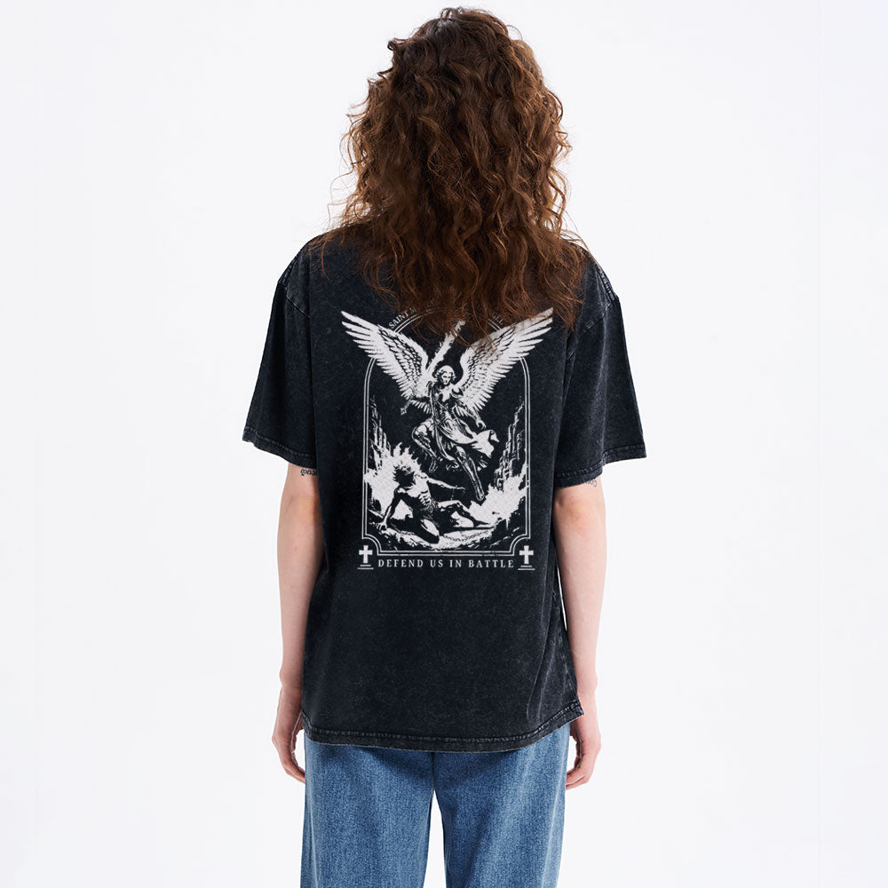 Saint Michael The Archangel Defend Us In Battle Christian Washed T-Shirt
