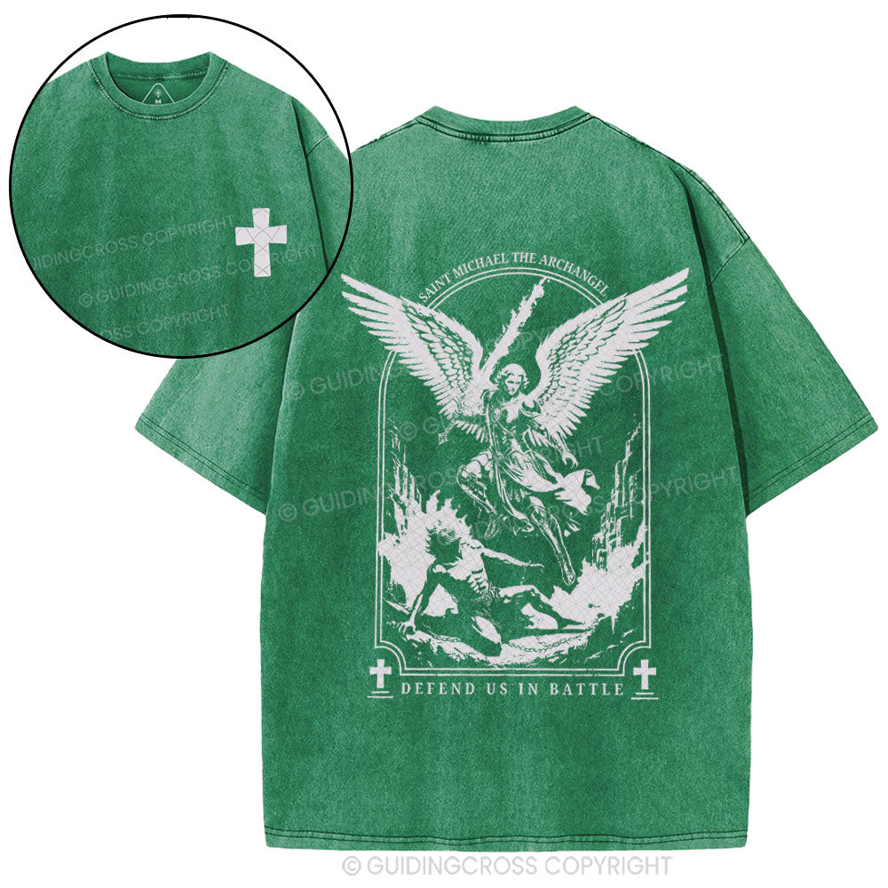 Saint Michael The Archangel Defend Us In Battle Christian Washed T-Shirt
