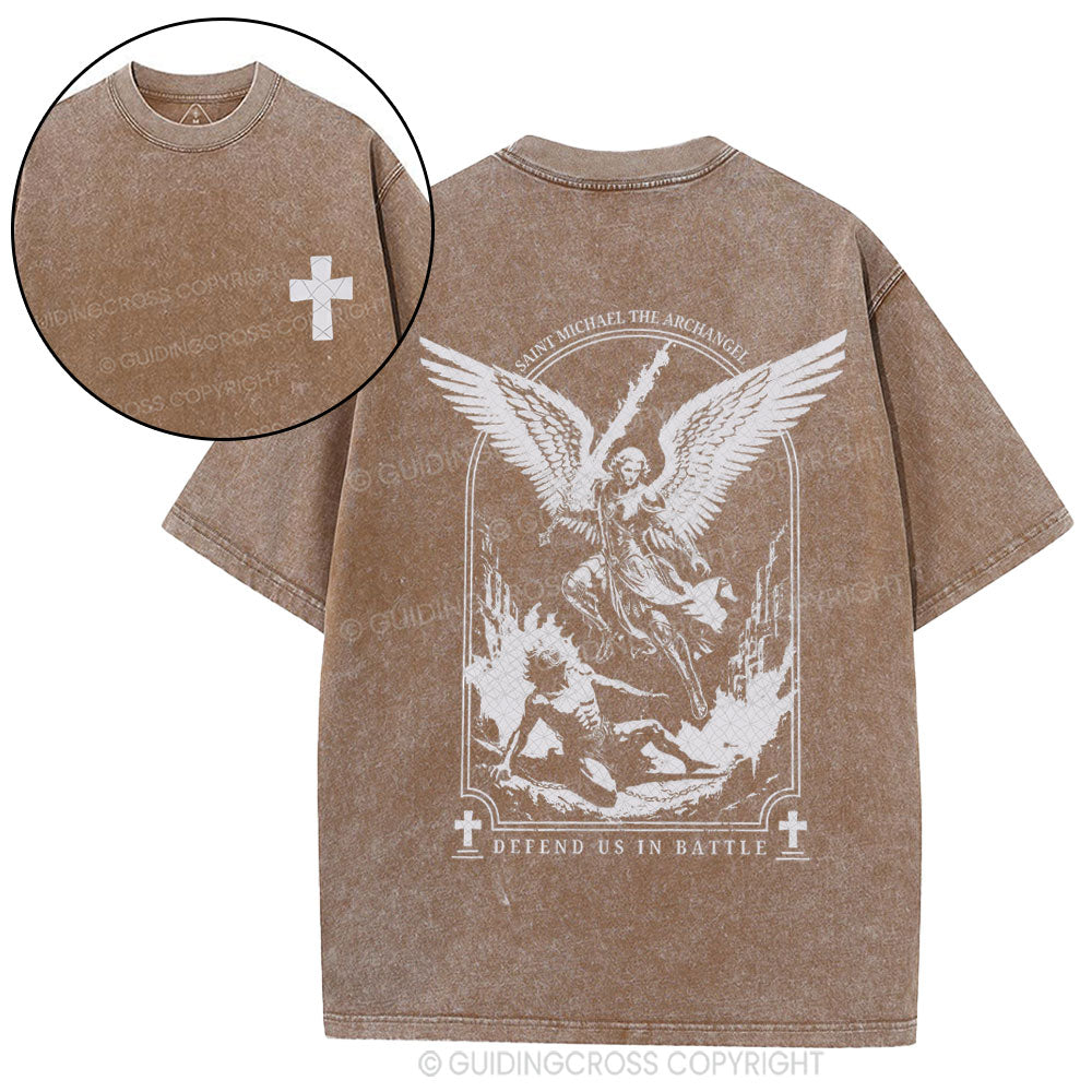 Saint Michael The Archangel Defend Us In Battle Christian Washed T-Shirt