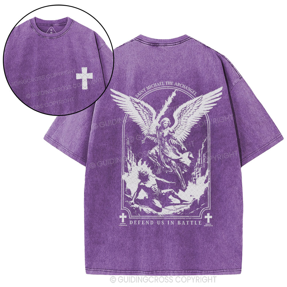 Saint Michael The Archangel Defend Us In Battle Christian Washed T-Shirt