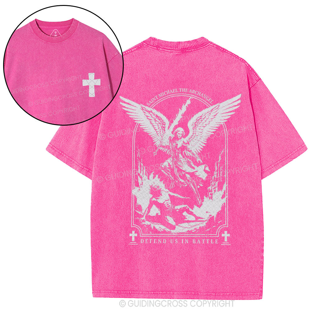 Saint Michael The Archangel Defend Us In Battle Christian Washed T-Shirt