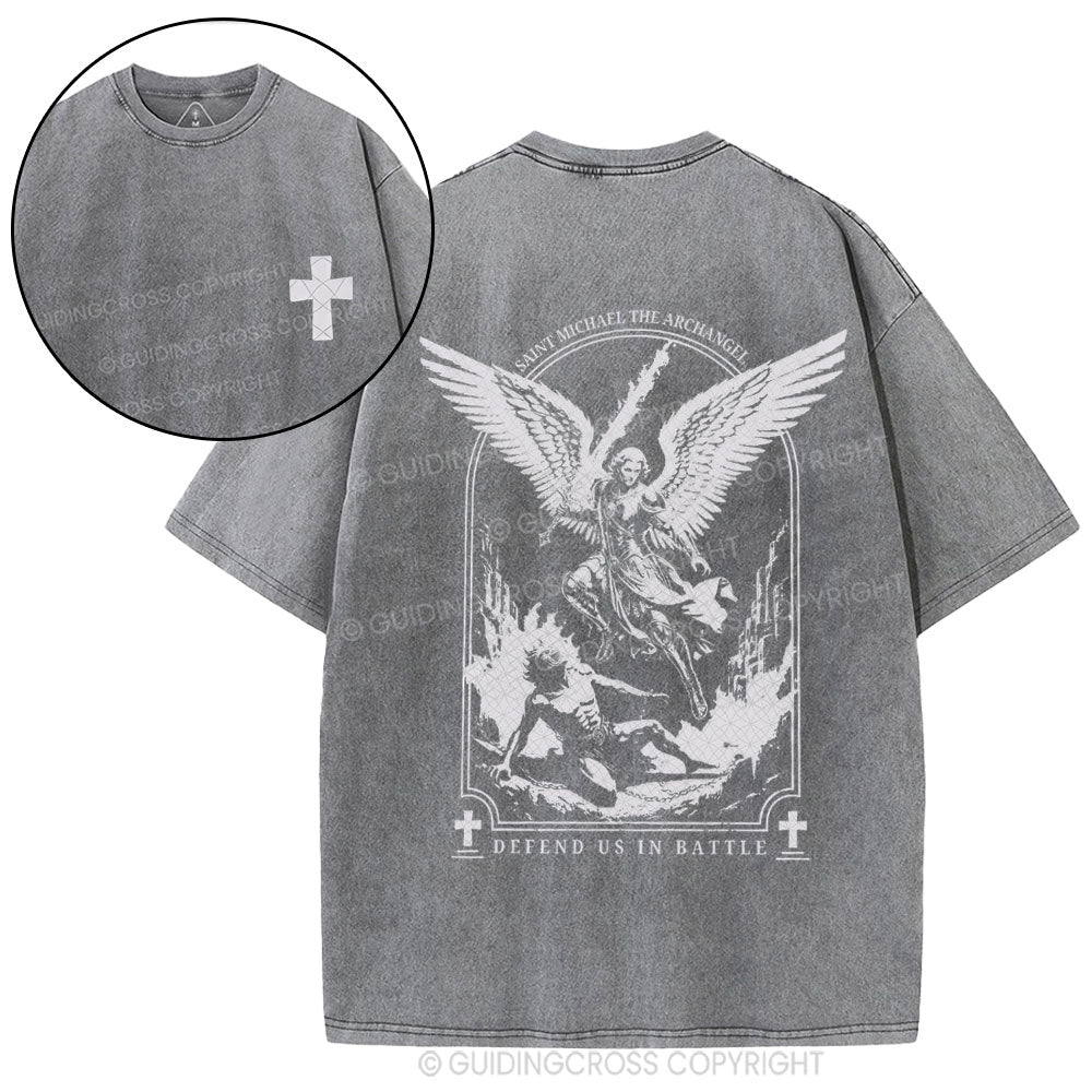 Saint Michael The Archangel Defend Us In Battle Christian Washed T-Shirt