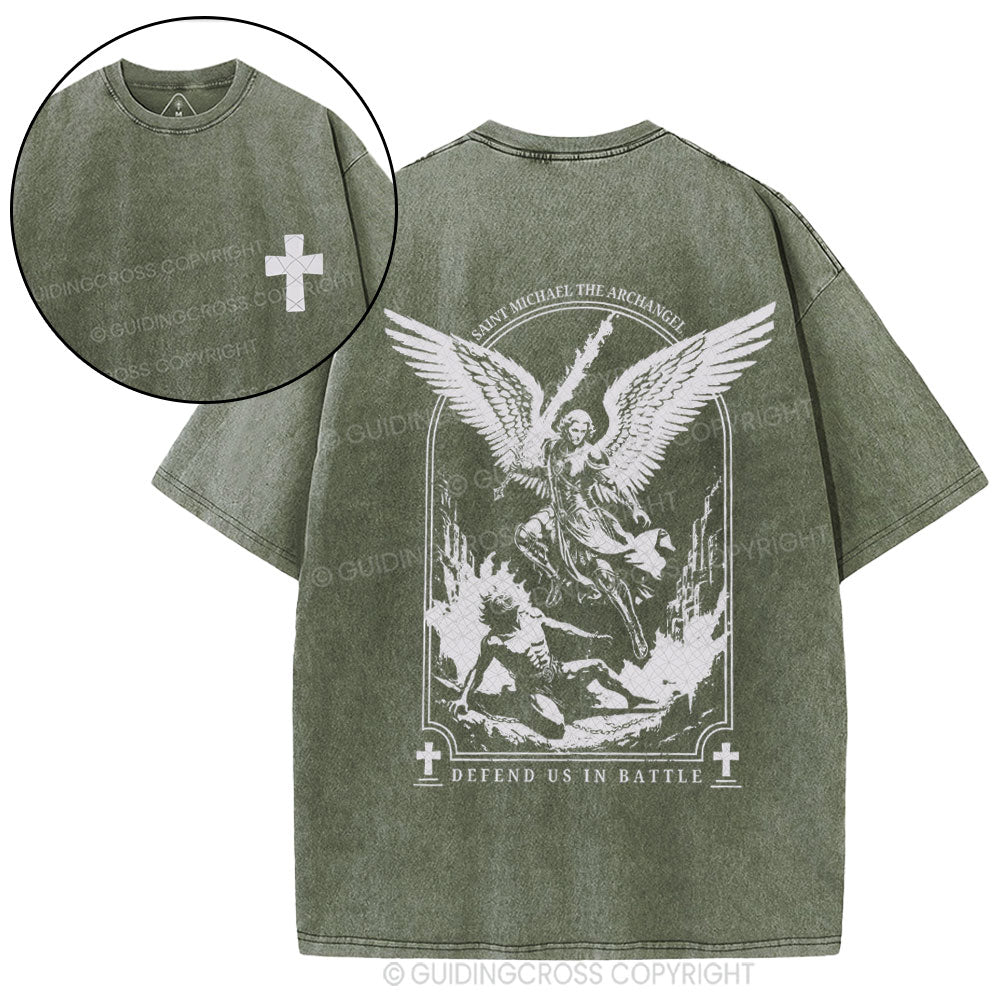 Saint Michael The Archangel Defend Us In Battle Christian Washed T-Shirt