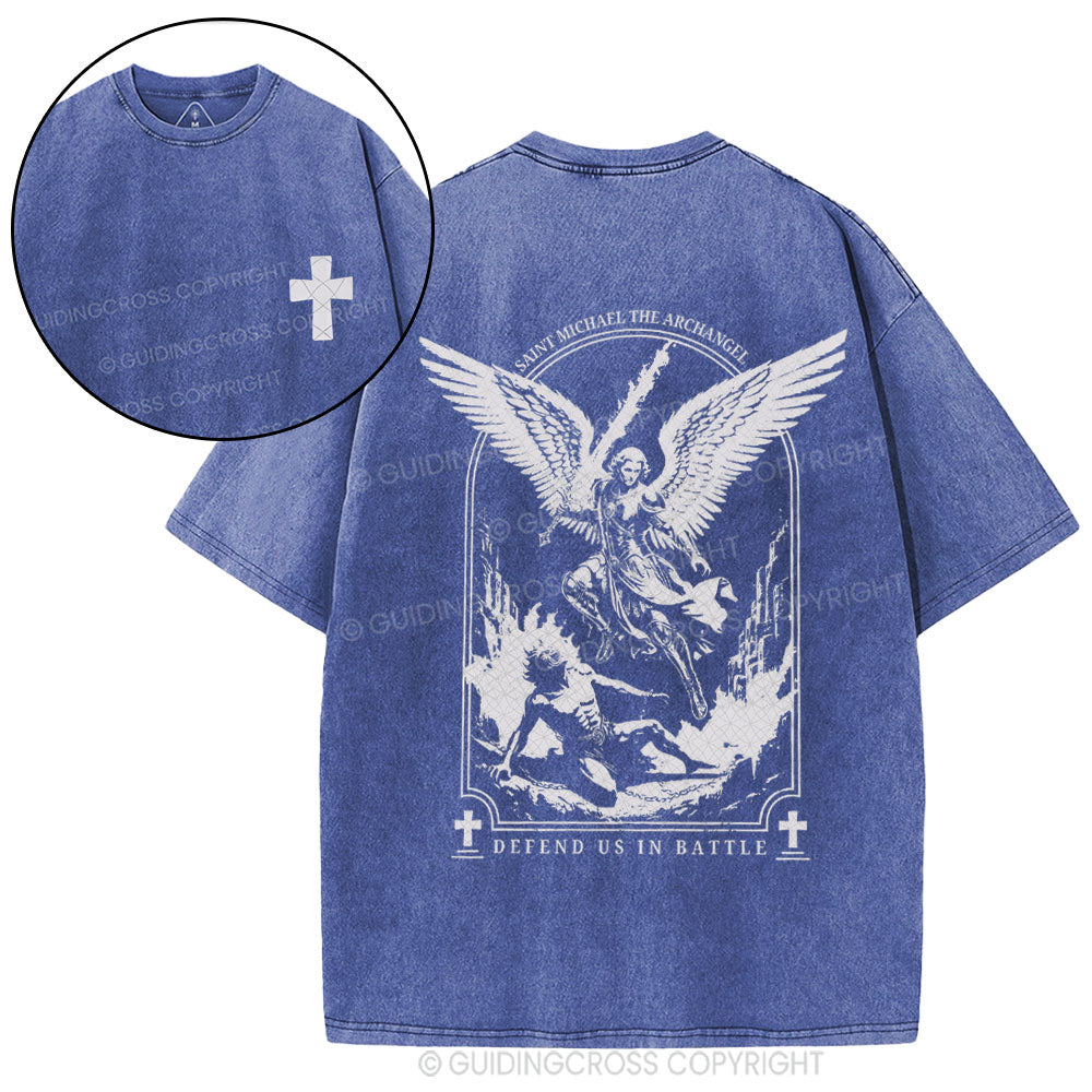 Saint Michael The Archangel Defend Us In Battle Christian Washed T-Shirt