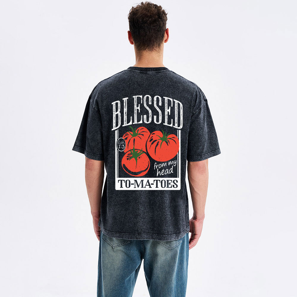 Blessed From My Head To-Ma-Toes Christian Washed T-Shirt