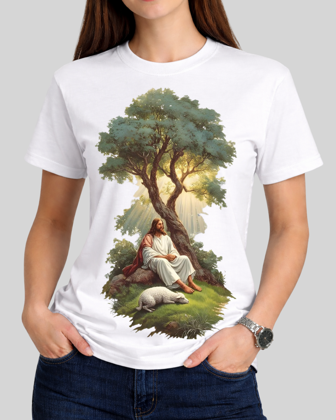 Jesus Christ Good Shepherd Christian Graphic Tee T-Shirt