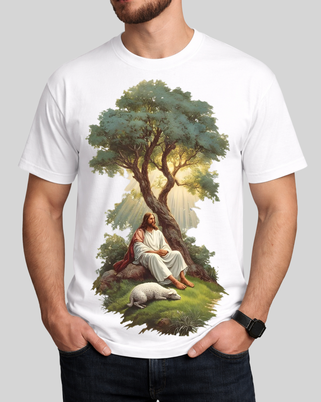 Jesus Christ Good Shepherd Christian Graphic Tee T-Shirt