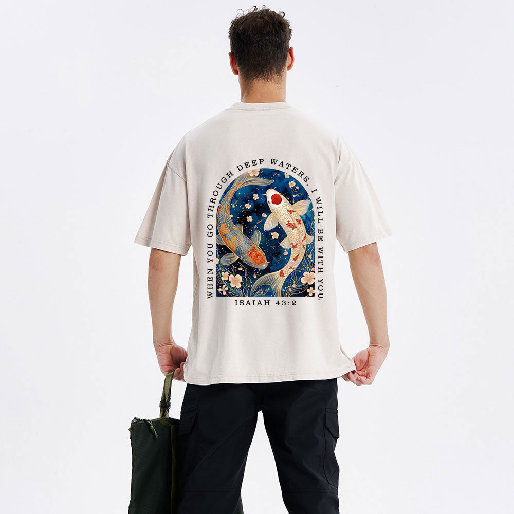 When You Go Through Deep Water Christian Washed T-Shirt