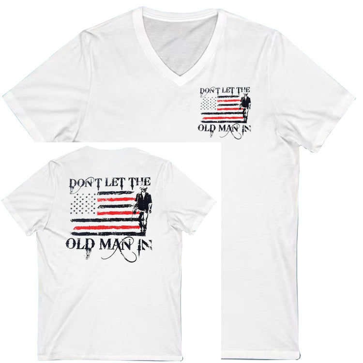 Don't Let The Old Man In Pattern Print 100%Cotton V Neck T-Shirt