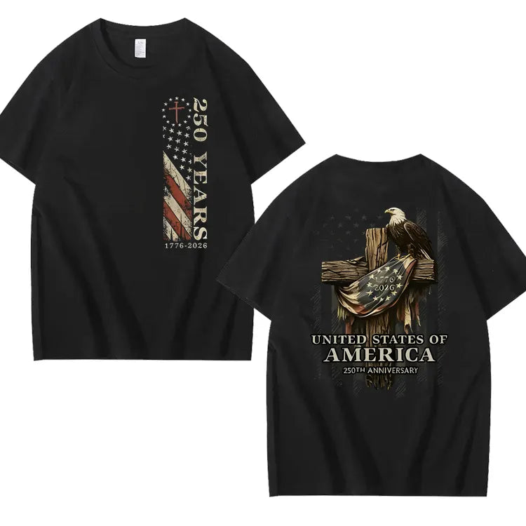 Patriotic Nautical Tee Celebrating 250 Years of Navy Service Featuring American Flag and Eagle Symbols Military Veteran Pride 100% Cotton T-Shirt