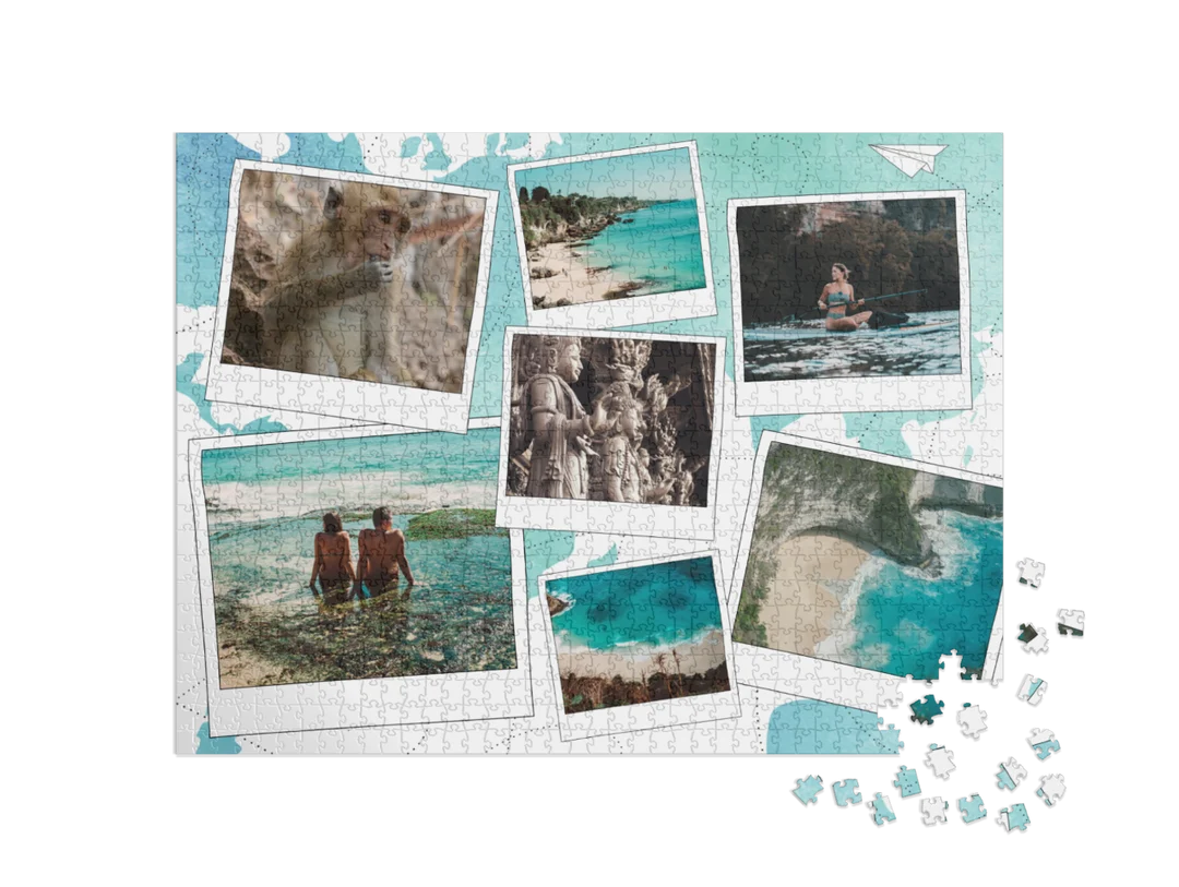 Map Custom Photo Collage Jigsaw Puzzle (7 Photos, Landscape)