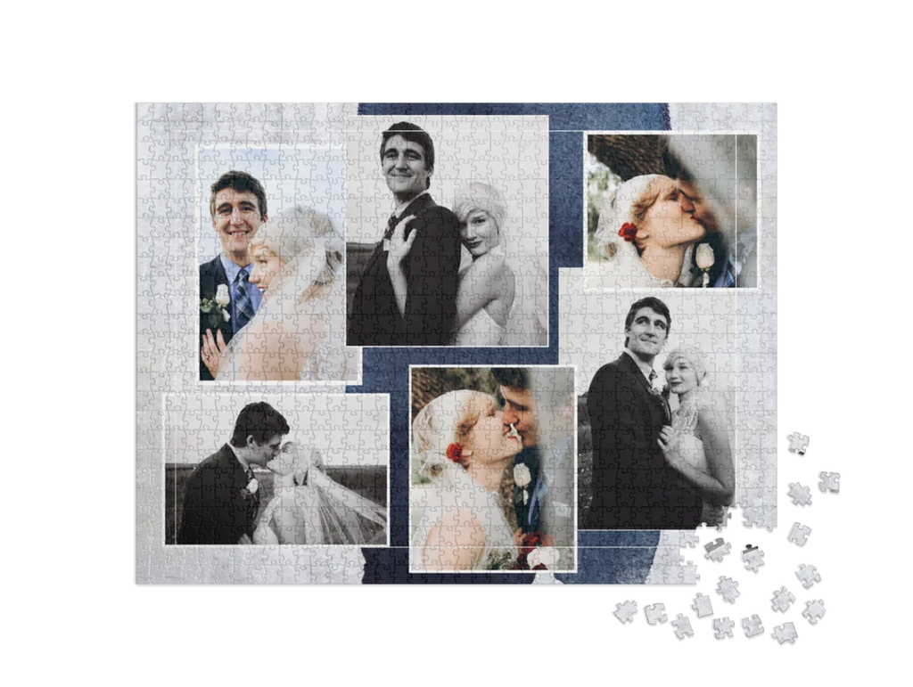 Blue & White Custom Photo Collage Jigsaw Puzzle (6 Photos, Landscape)