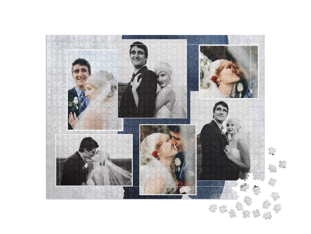 Blue & White Custom Photo Collage Jigsaw Puzzle (6 Photos, Landscape)
