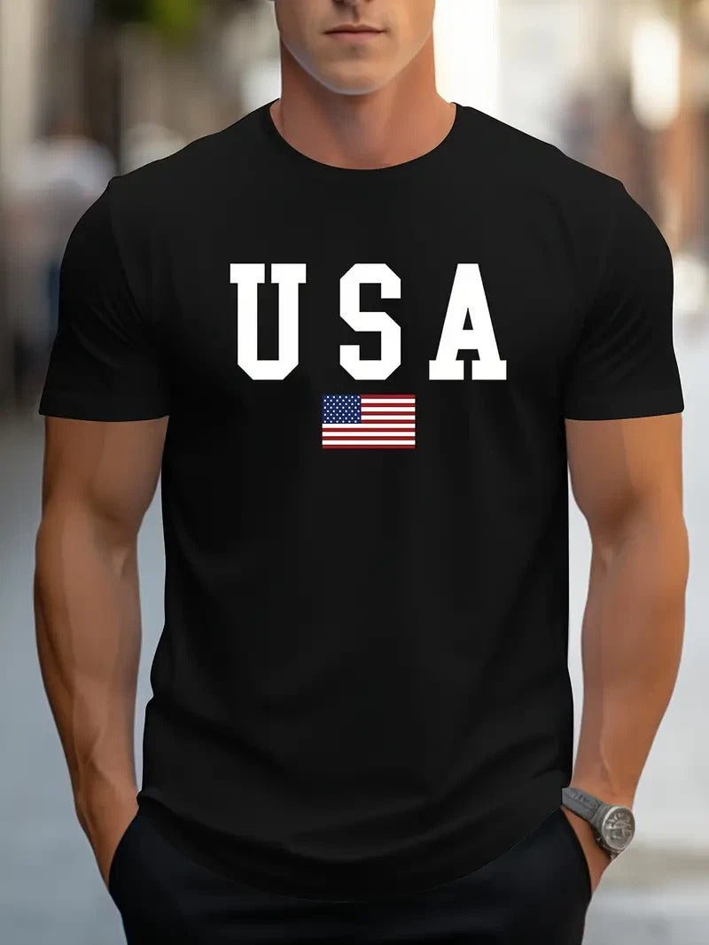 Patriotic USA Flag Print 100% Cotton T-Shirt