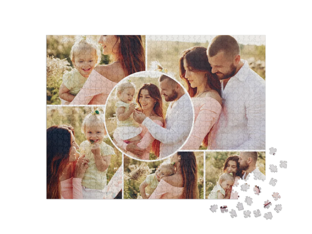 puzzle-1000-box-small||pieces-with-box puzzle-1000-box-small||box  puzzle-1000-box-small||pieces puzzle-1000-box-small||pieces-with-box puzzle-1000-box-small||box Custom Photo Collage Jigsaw Puzzle with Circle Inset (6 Photos, Landscape)