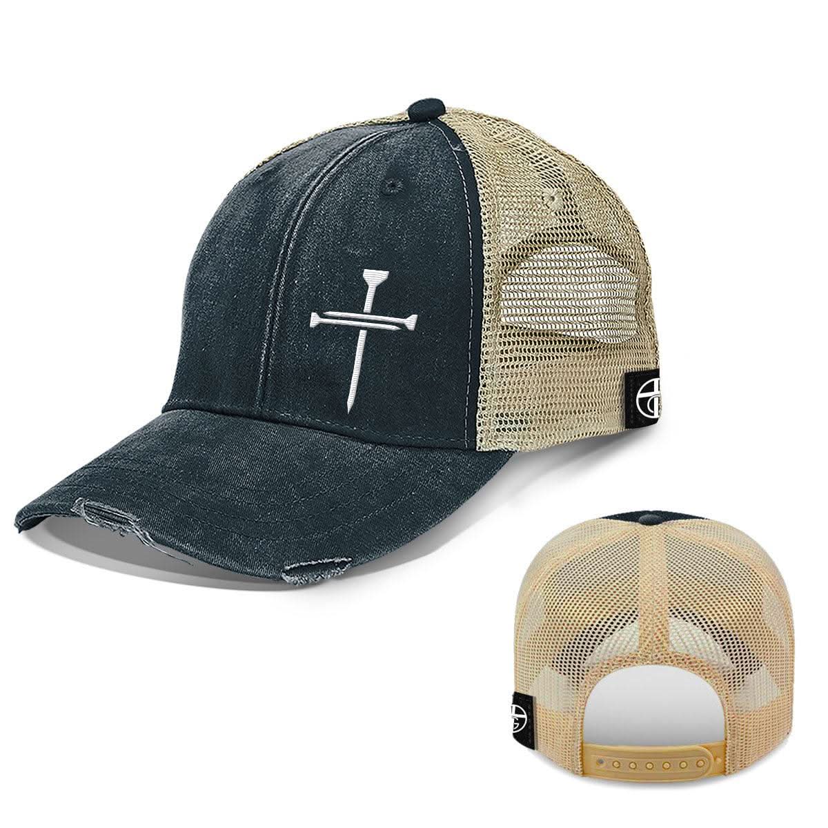 Nail Cross Lower Left Trucker Hats