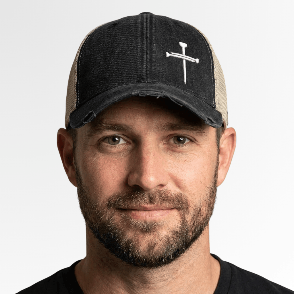 Nail Cross Lower Left Trucker Hats